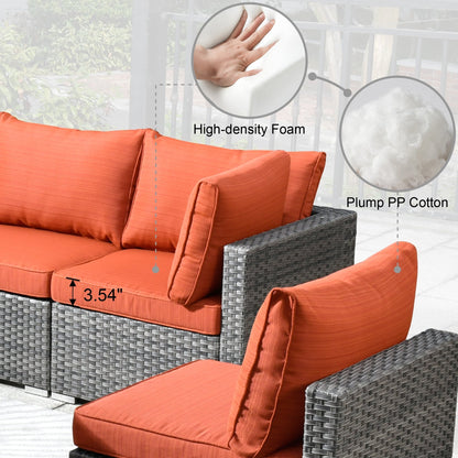 HOOOWOOO Set di mobili da esterno in rattan e vimini da 11 pezzi, sedie girevoli con braciere