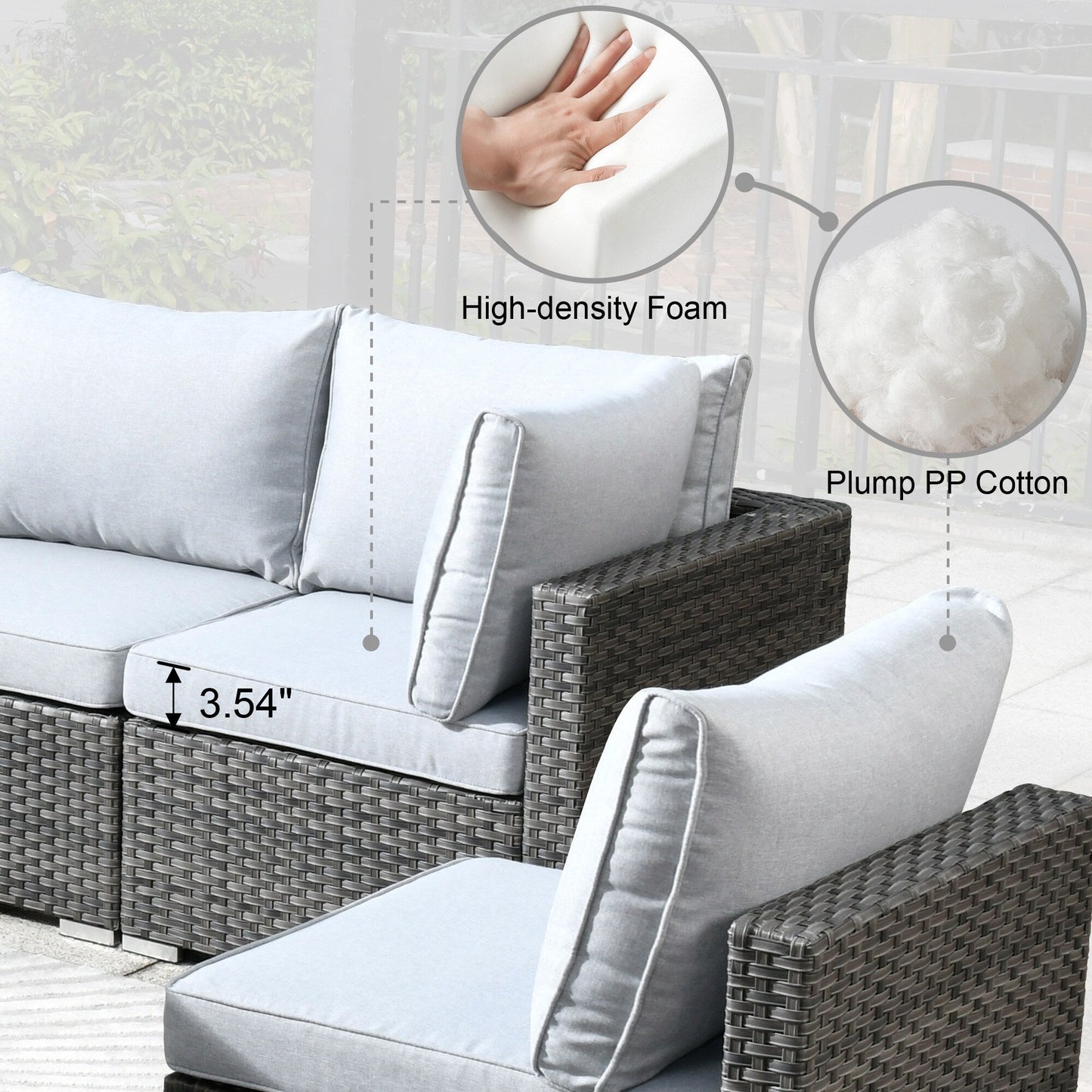 HOOOWOOO Set di mobili da esterno in rattan e vimini da 11 pezzi, sedie girevoli con braciere