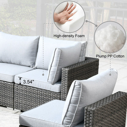 HOOOWOOO Set di mobili da esterno in rattan e vimini da 11 pezzi, sedie girevoli con braciere