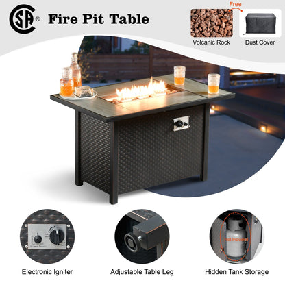 HOOOWOOO Set di mobili da esterno in rattan e vimini da 11 pezzi, sedie girevoli con braciere