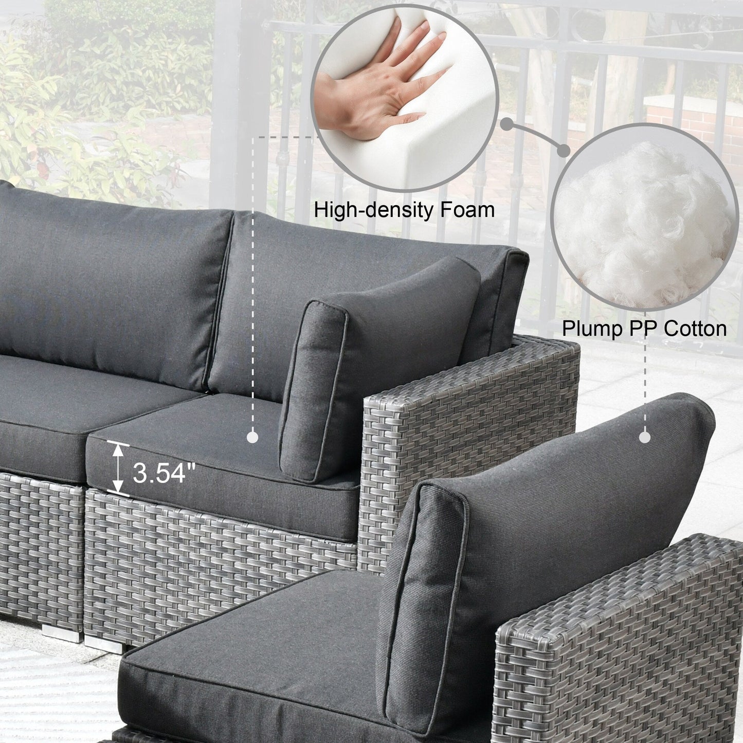 HOOOWOOO Set di mobili da esterno in rattan e vimini da 11 pezzi, sedie girevoli con braciere