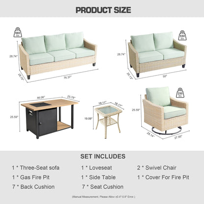 HOOOWOOO Set da 6 pezzi per mobili da esterno in vimini per patio, braciere con sedia a dondolo girevole