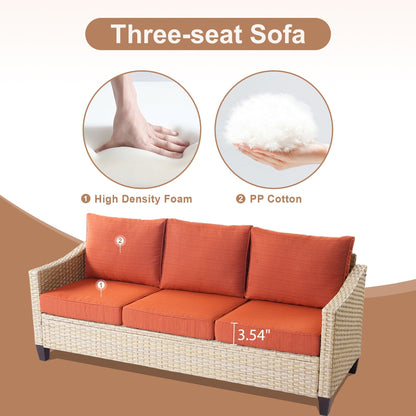 HOOOWOOO Set da 6 pezzi per mobili da esterno in vimini per patio, braciere con sedia a dondolo girevole