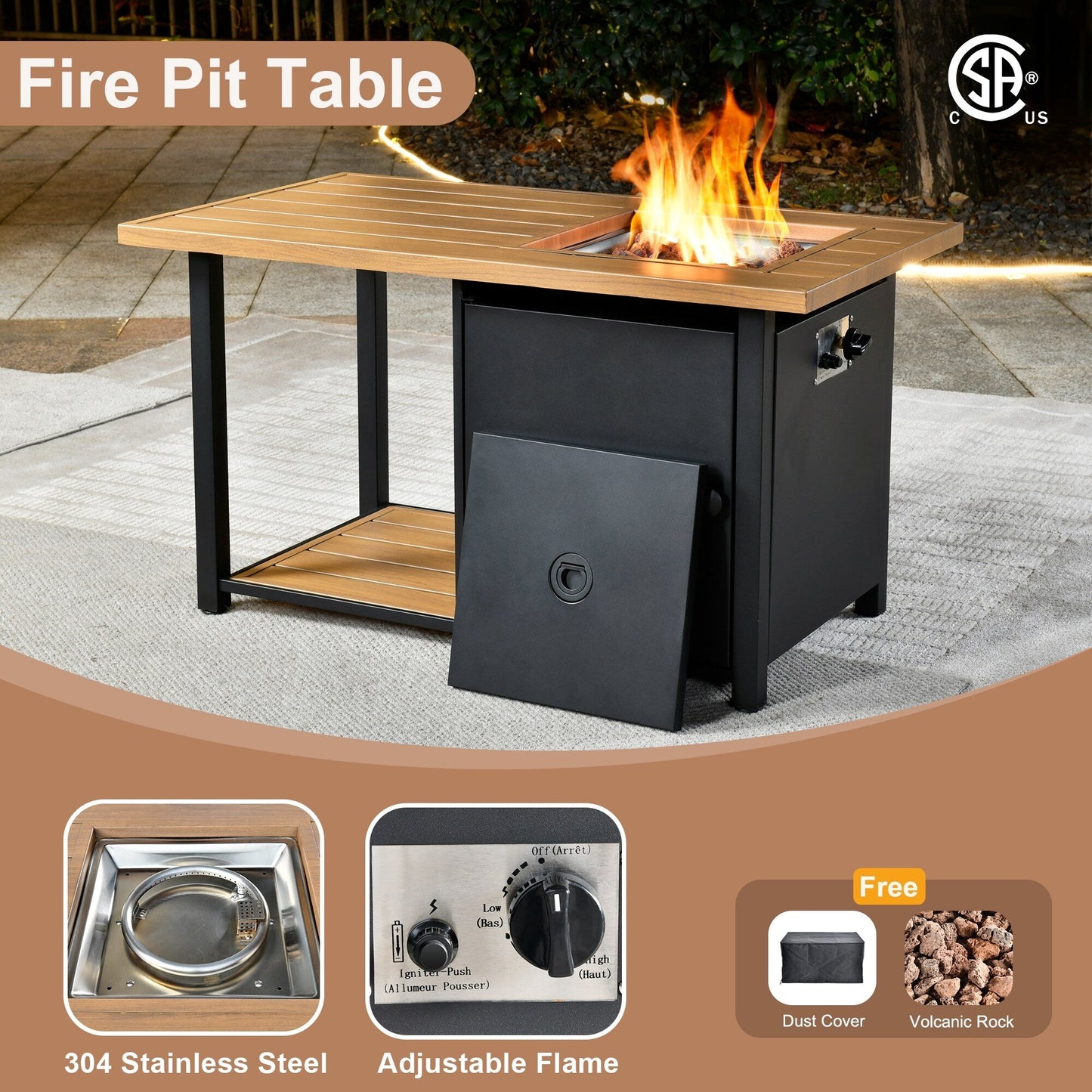 HOOOWOOO Set da 6 pezzi per mobili da esterno in vimini per patio, braciere con sedia a dondolo girevole