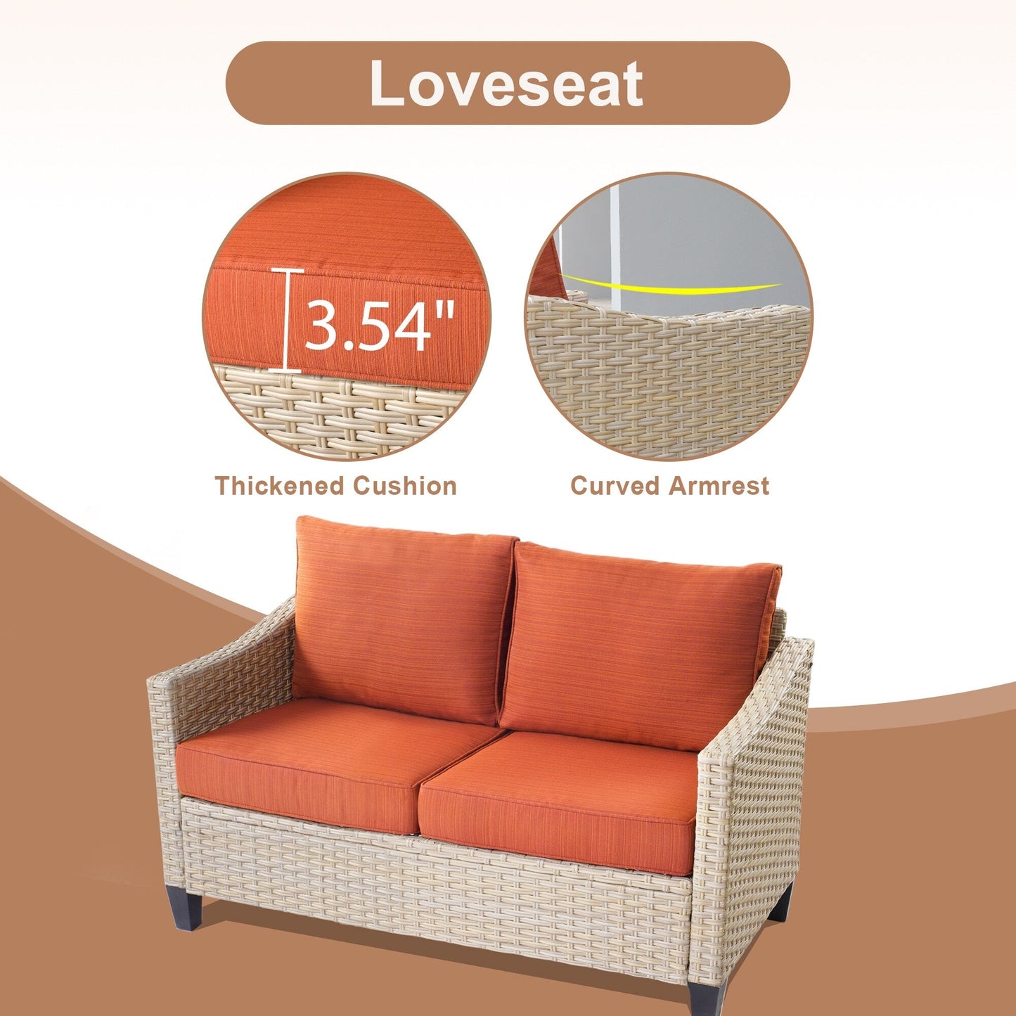 HOOOWOOO Set da 6 pezzi per mobili da esterno in vimini per patio, braciere con sedia a dondolo girevole