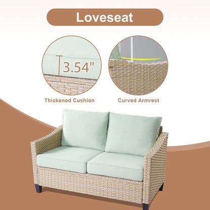 HOOOWOOO Set da 6 pezzi per mobili da esterno in vimini per patio, braciere con sedia a dondolo girevole