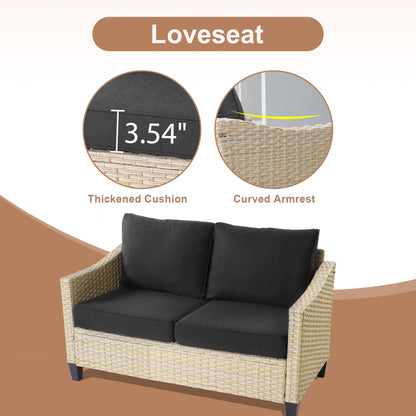 HOOOWOOO Set da 6 pezzi per mobili da esterno in vimini per patio, braciere con sedia a dondolo girevole