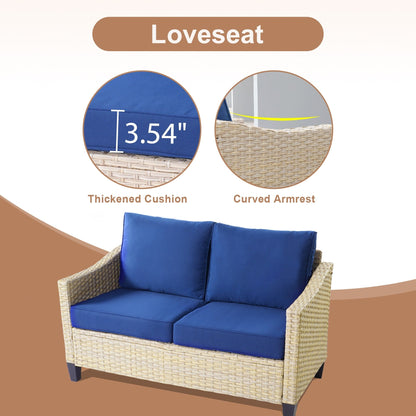 HOOOWOOO Set da 6 pezzi per mobili da esterno in vimini per patio, braciere con sedia a dondolo girevole