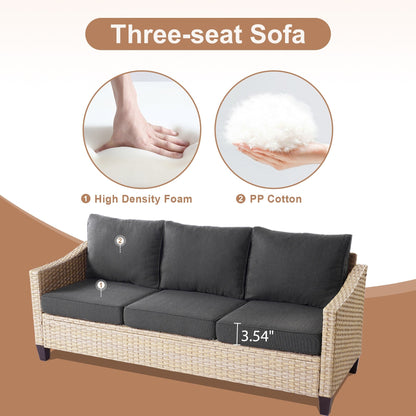 HOOOWOOO Set da 6 pezzi per mobili da esterno in vimini per patio, braciere con sedia a dondolo girevole