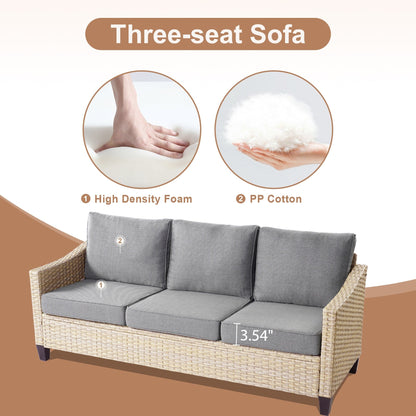 HOOOWOOO Set da 6 pezzi per mobili da esterno in vimini per patio, braciere con sedia a dondolo girevole