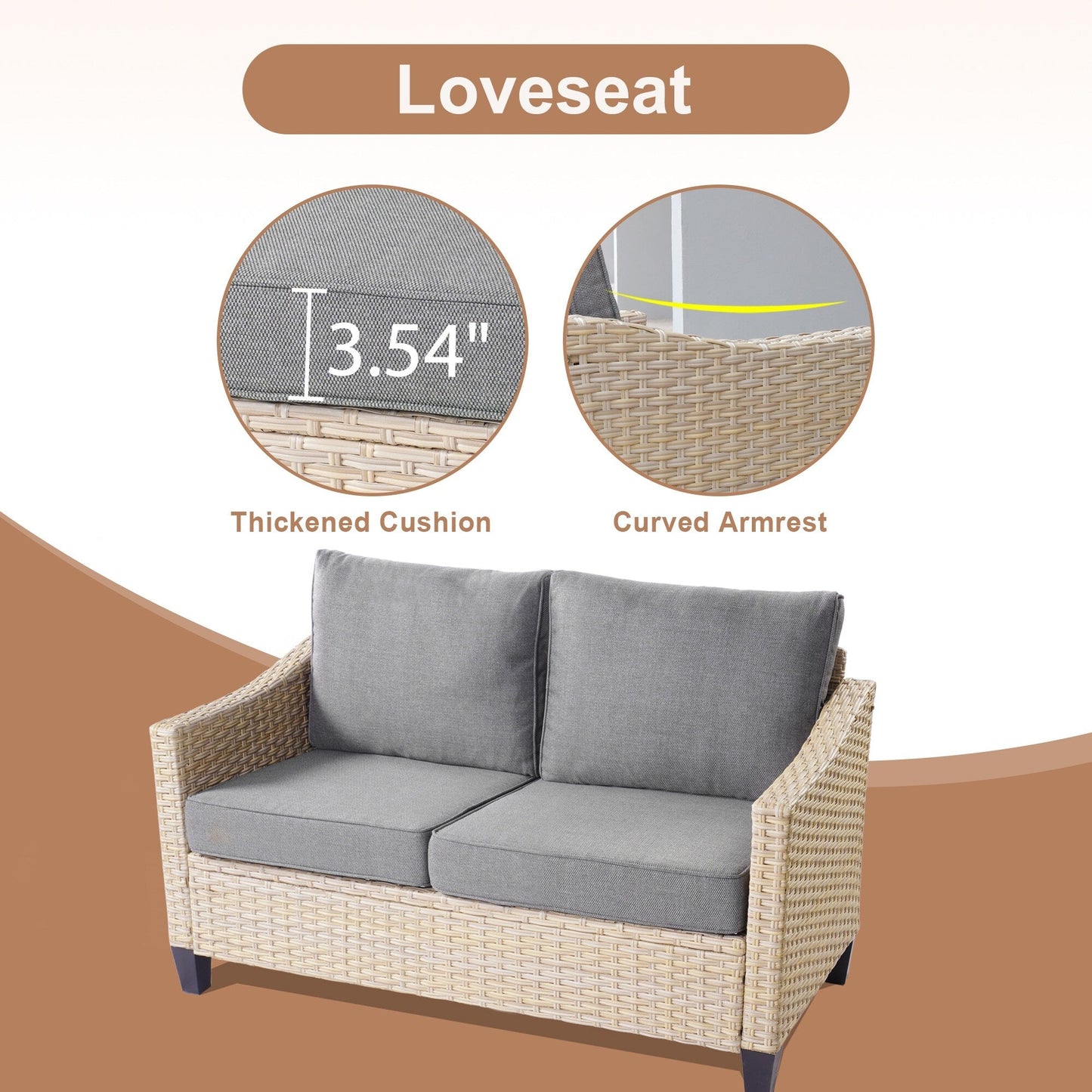 HOOOWOOO Set da 6 pezzi per mobili da esterno in vimini per patio, braciere con sedia a dondolo girevole