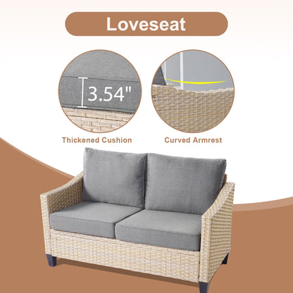 HOOOWOOO Set da 6 pezzi per mobili da esterno in vimini per patio, braciere con sedia a dondolo girevole