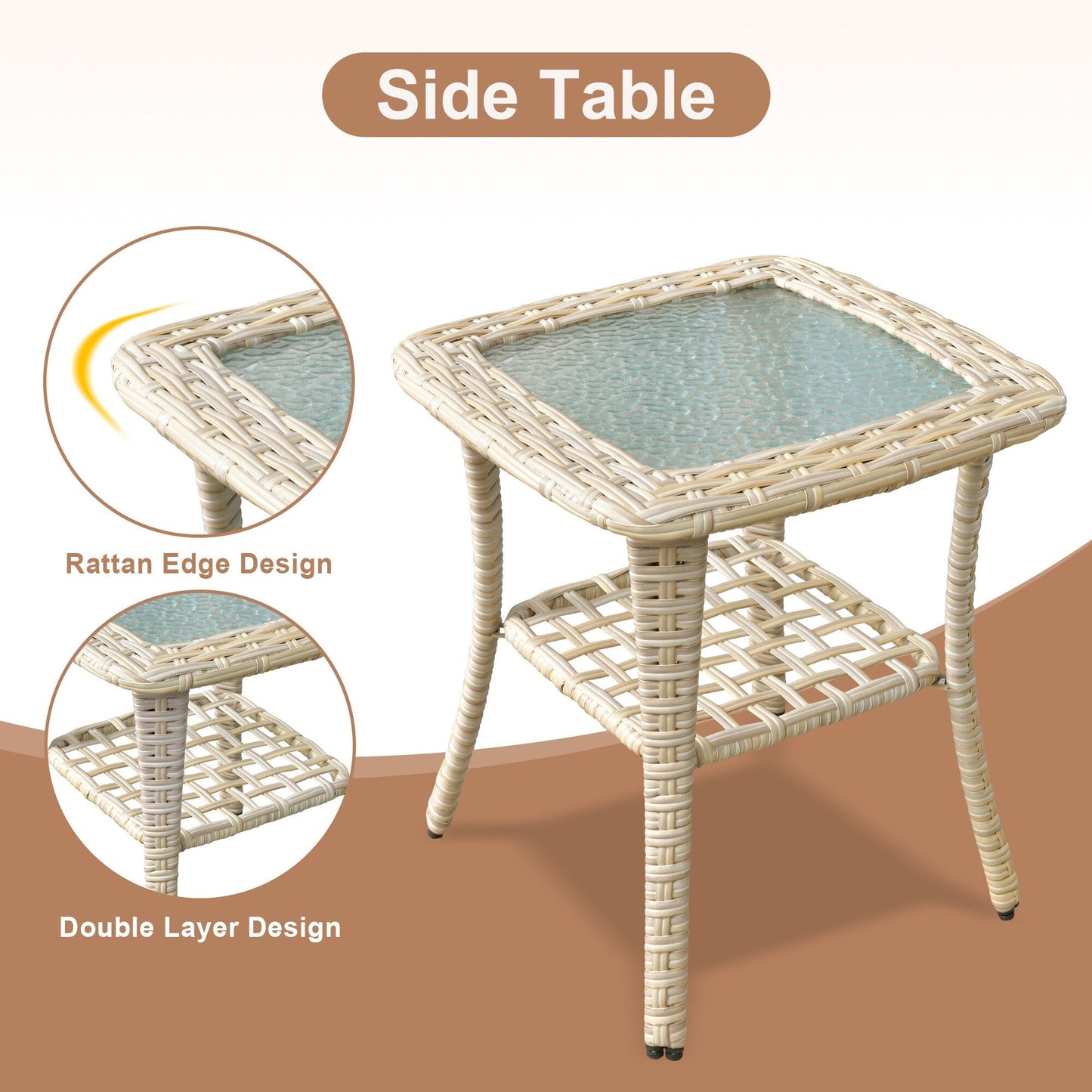 HOOOWOOO Set da 6 pezzi per mobili da esterno in vimini per patio, braciere con sedia a dondolo girevole