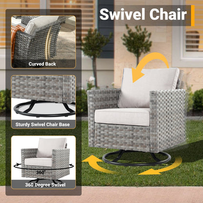 Set di 4 sedie girevoli da giardino in vimini HOOOWOOO con braciere a legna