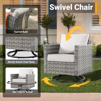 Set di 4 sedie girevoli da giardino in vimini HOOOWOOO con braciere a legna