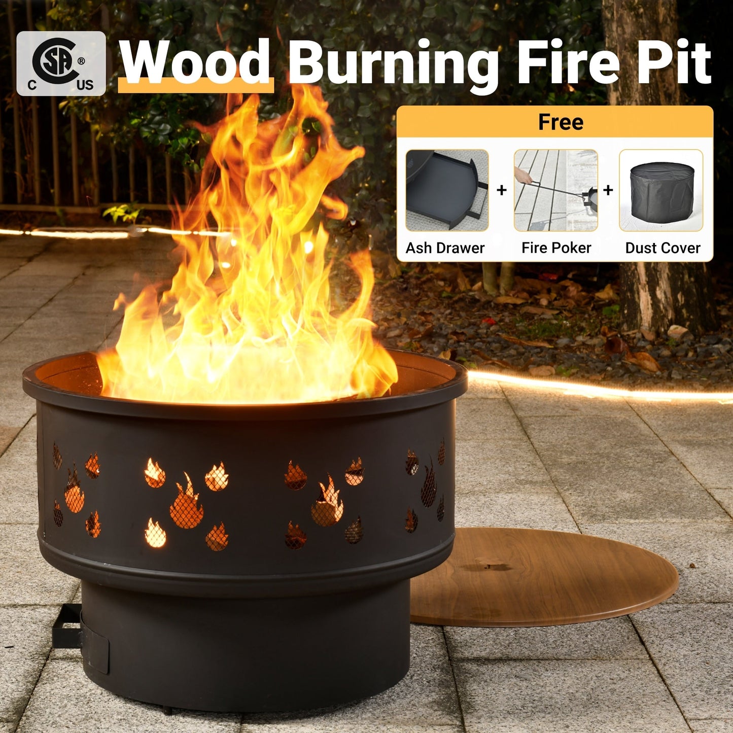 Set di 4 sedie girevoli da giardino in vimini HOOOWOOO con braciere a legna