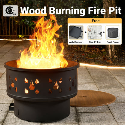 Set di 4 sedie girevoli da giardino in vimini HOOOWOOO con braciere a legna