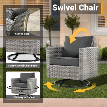 Set di 4 sedie girevoli da giardino in vimini HOOOWOOO con braciere a legna