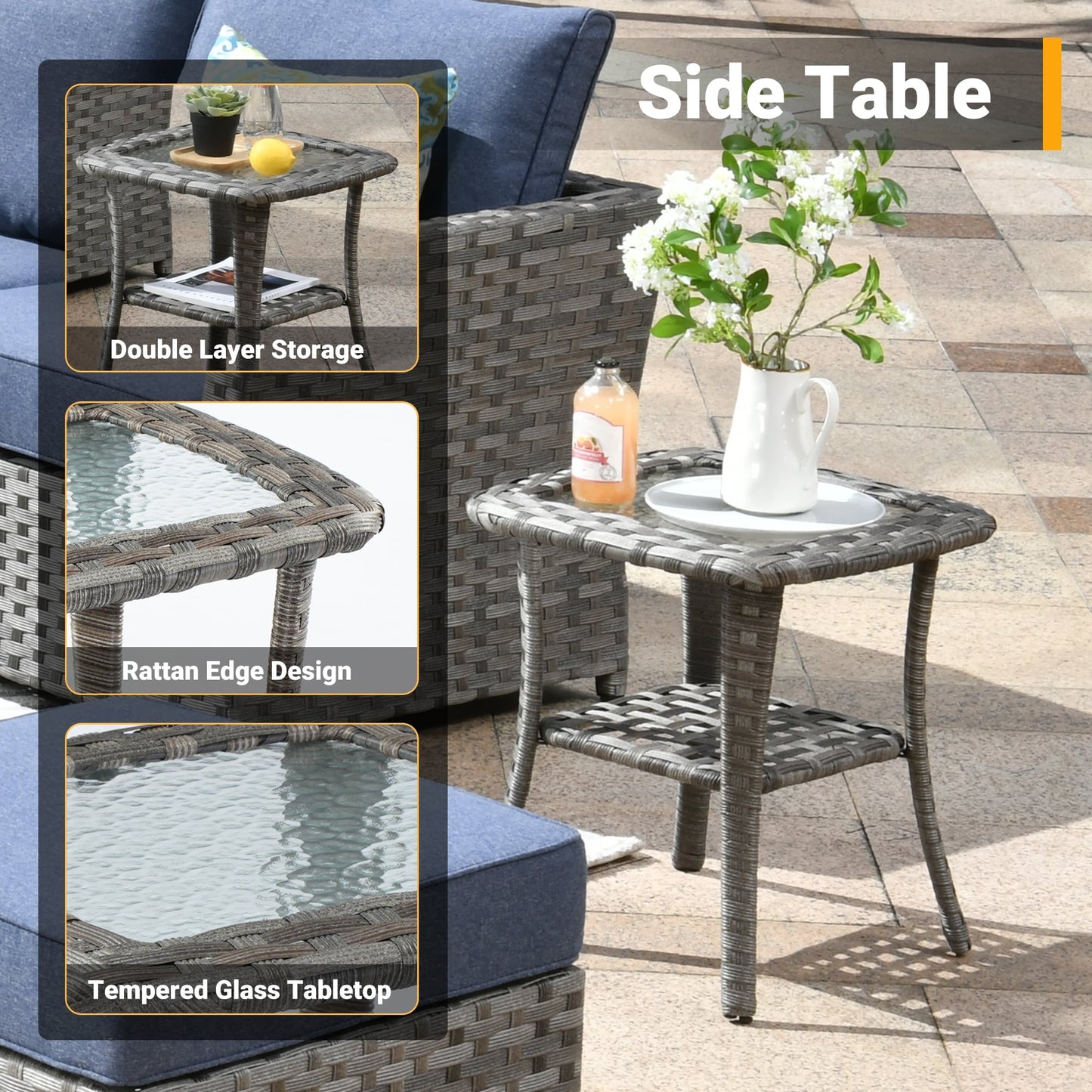 Set di 4 sedie girevoli da giardino in vimini HOOOWOOO con braciere a legna