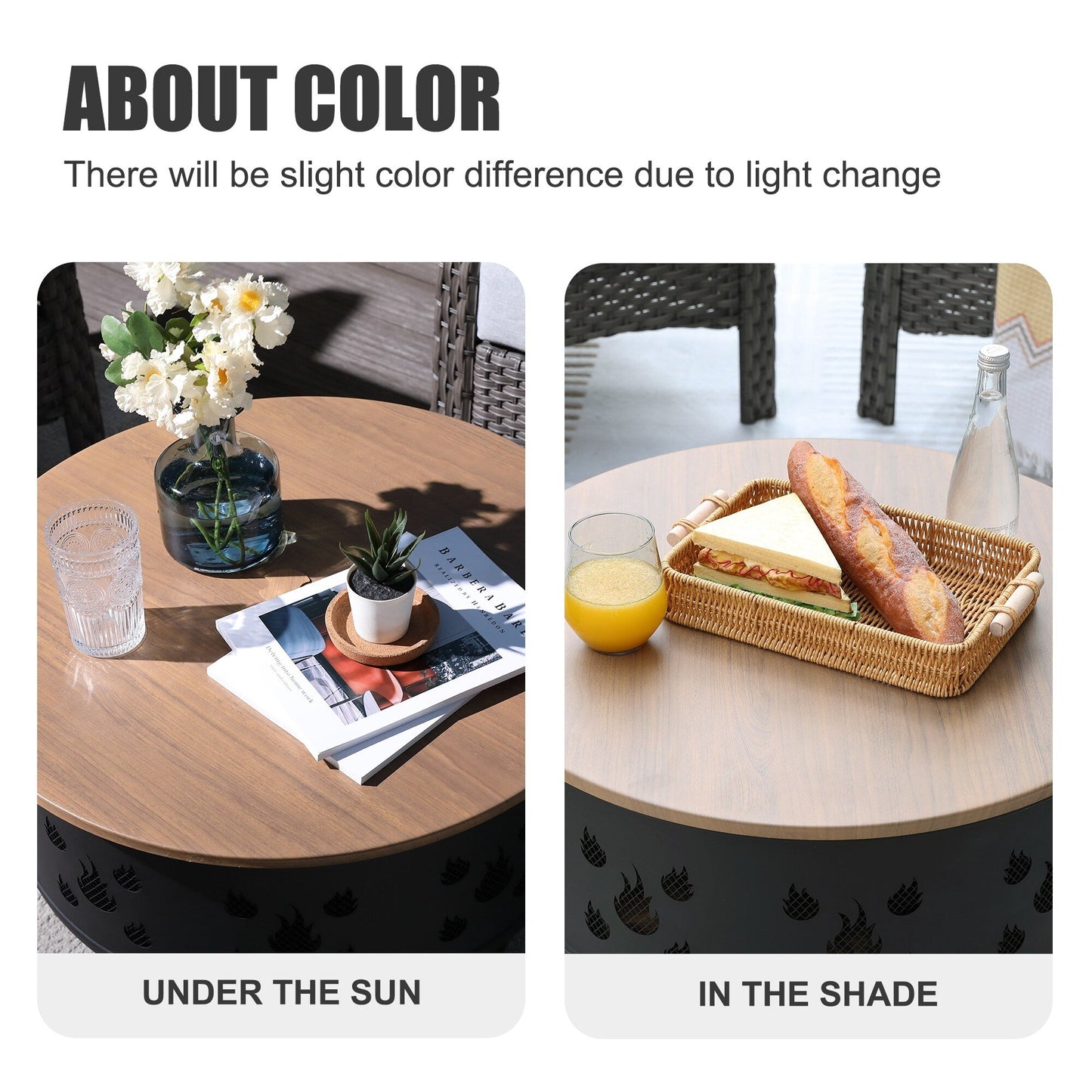 Set di 4 sedie girevoli da giardino in vimini HOOOWOOO con braciere a legna