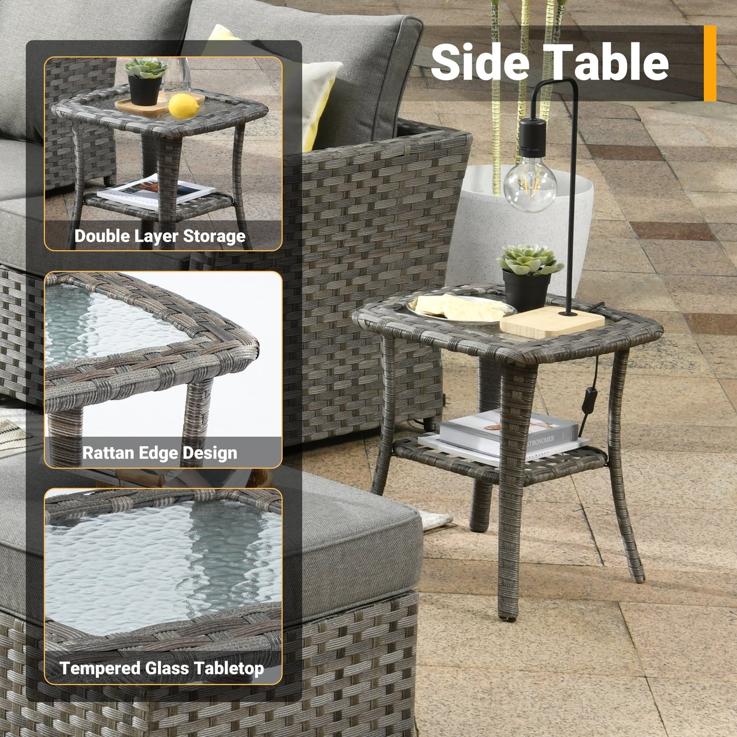 Set di 4 sedie girevoli da giardino in vimini HOOOWOOO con braciere a legna