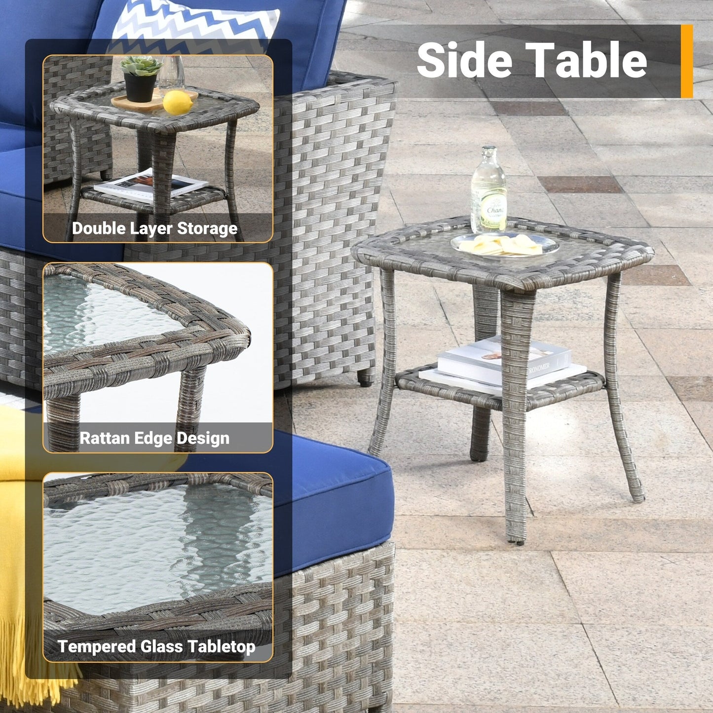 Set di 4 sedie girevoli da giardino in vimini HOOOWOOO con braciere a legna