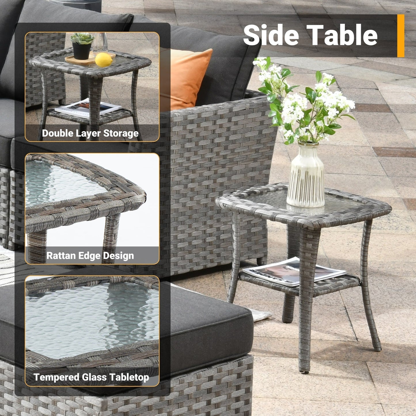 Set di 4 sedie girevoli da giardino in vimini HOOOWOOO con braciere a legna