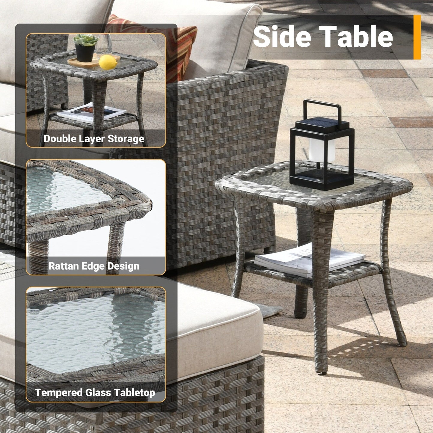 Set di 4 sedie girevoli da giardino in vimini HOOOWOOO con braciere a legna