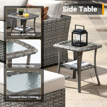 Set di 4 sedie girevoli da giardino in vimini HOOOWOOO con braciere a legna