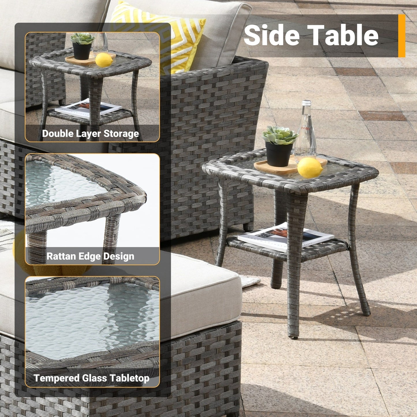 Set di 4 sedie girevoli da giardino in vimini HOOOWOOO con braciere a legna