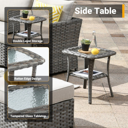 Set di 4 sedie girevoli da giardino in vimini HOOOWOOO con braciere a legna