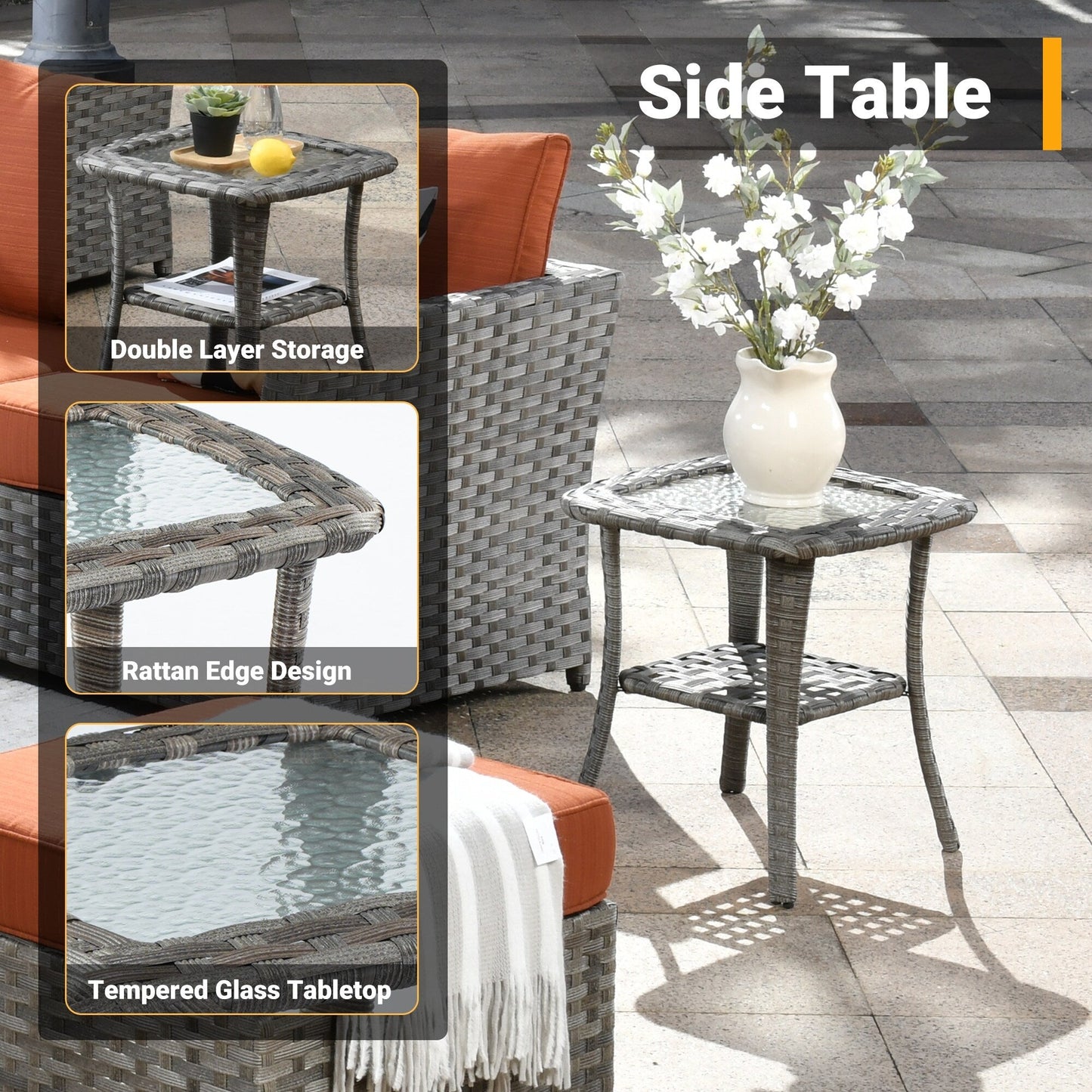 Set di 4 sedie girevoli da giardino in vimini HOOOWOOO con braciere a legna