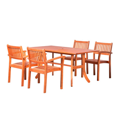 Set di tavolo e sedie impilabili Hakan Wood Patio con gambe curve