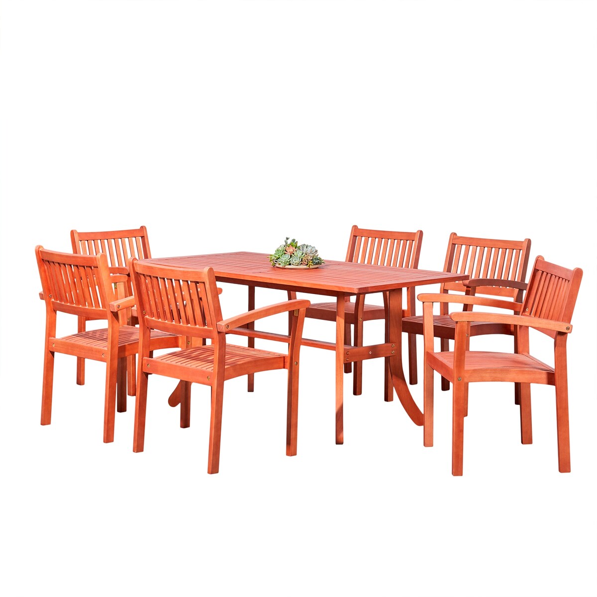 Set di tavolo e sedie impilabili Hakan Wood Patio con gambe curve
