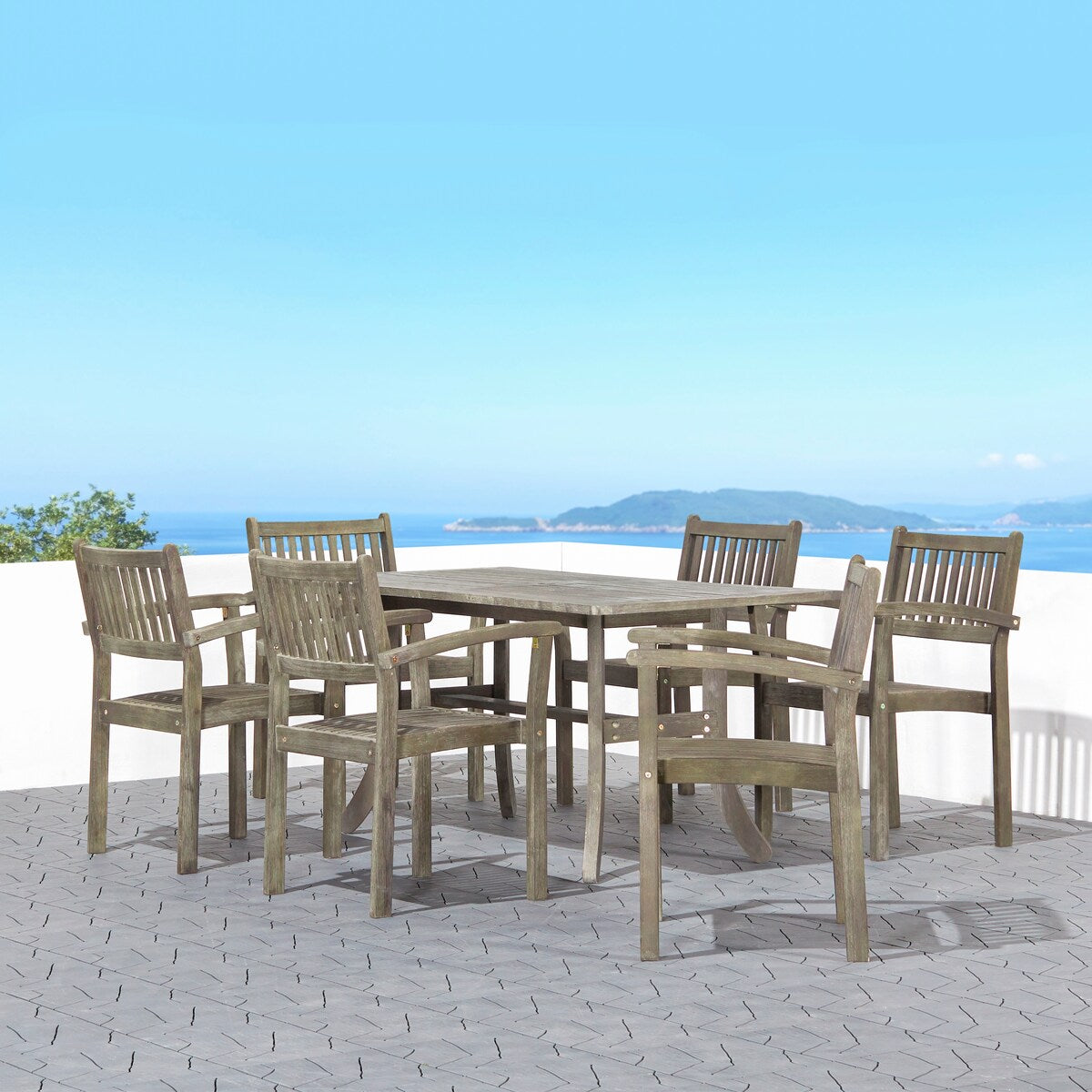 Set di tavolo e sedie impilabili Hakan Wood Patio con gambe curve
