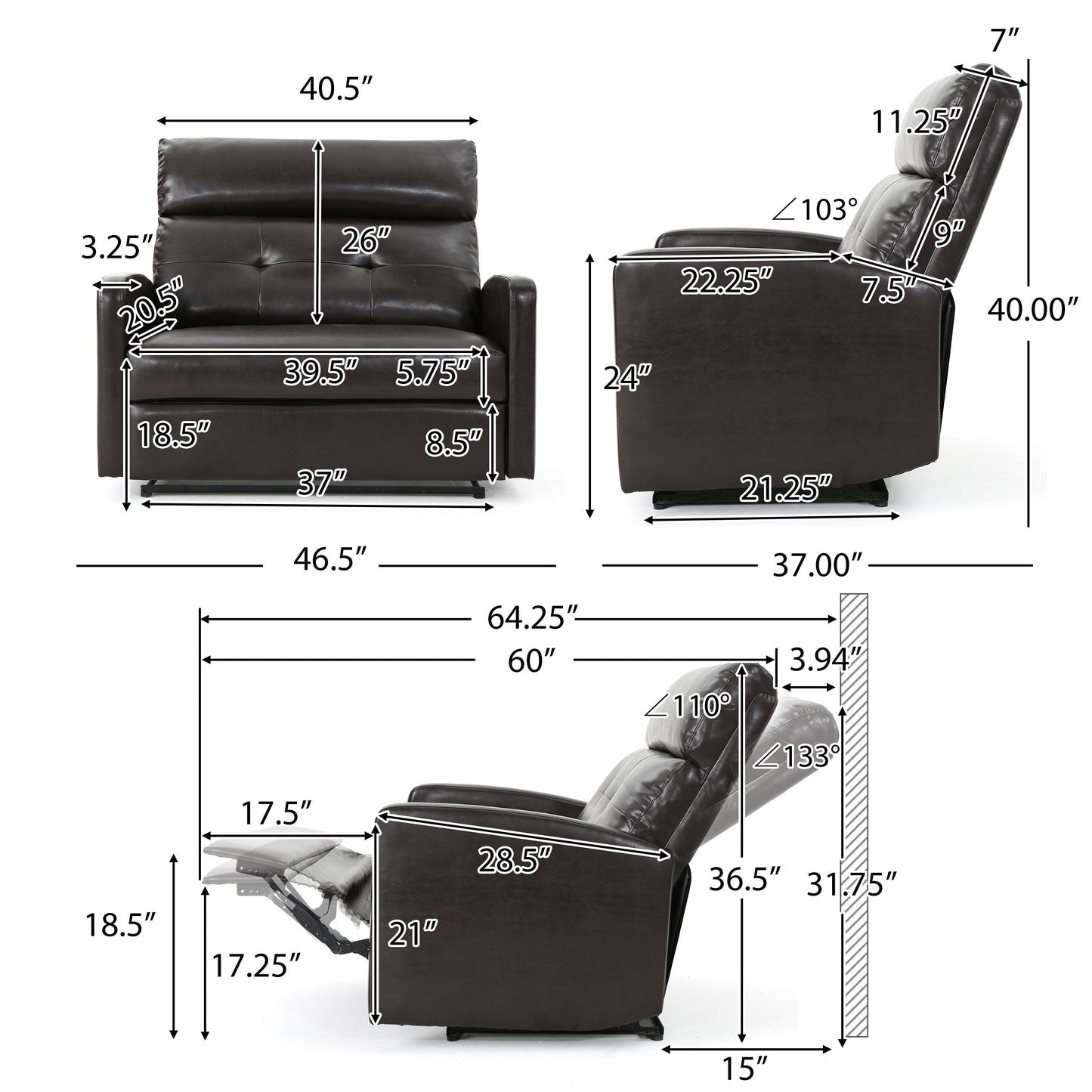 Poltrona reclinabile a 2 posti in similpelle Halima di Christopher Knight Home