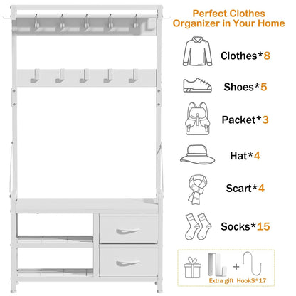 Appendiabiti con panca, divisibile in panca per scarpe indipendente e portaoggetti da parete