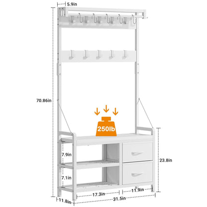 Appendiabiti con panca, divisibile in panca per scarpe indipendente e portaoggetti da parete