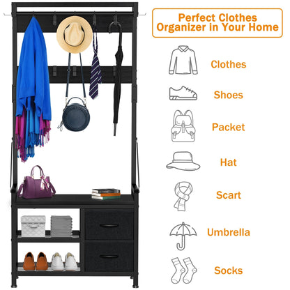 Appendiabiti con panca, divisibile in panca per scarpe indipendente e portaoggetti da parete