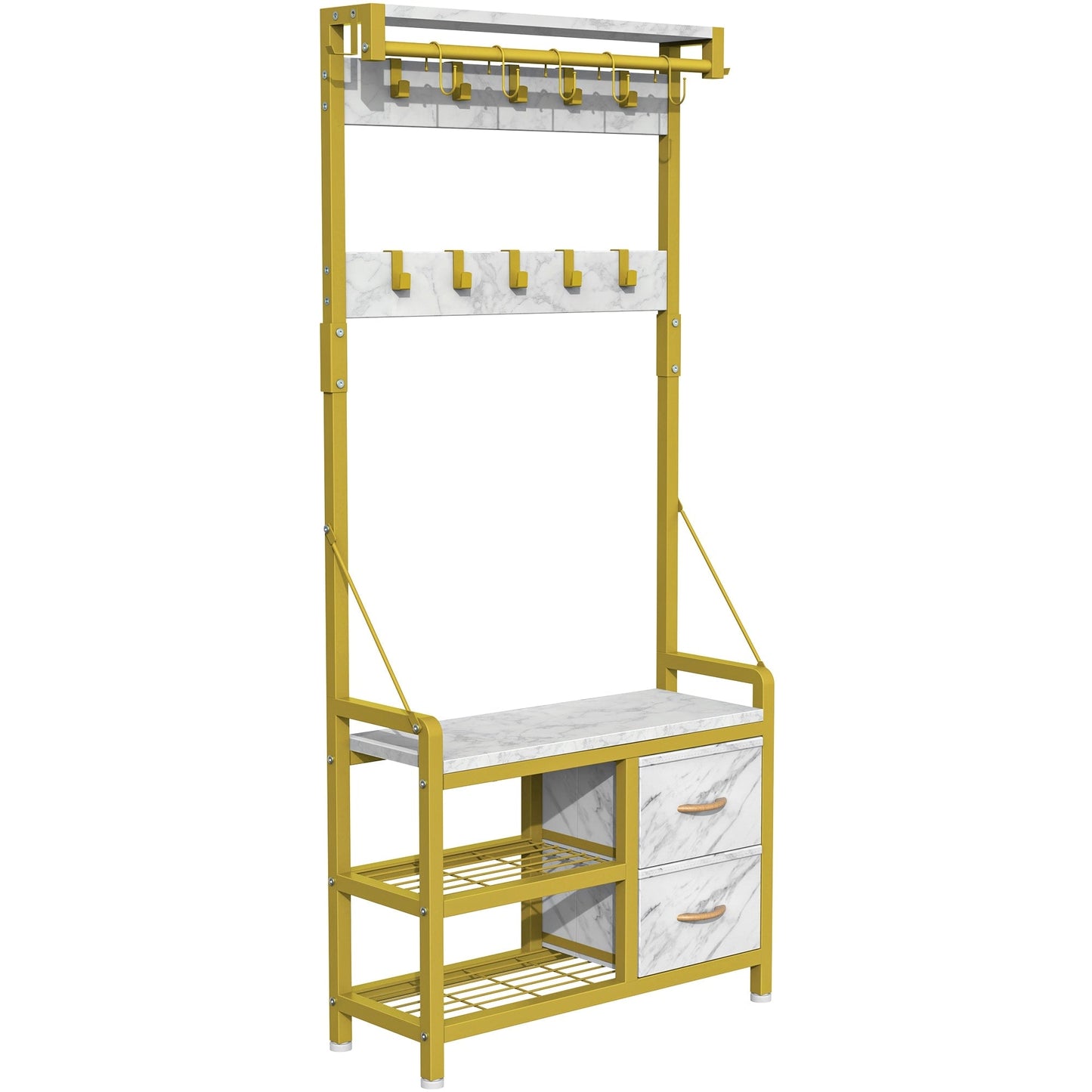 Appendiabiti con panca, divisibile in panca per scarpe indipendente e portaoggetti da parete