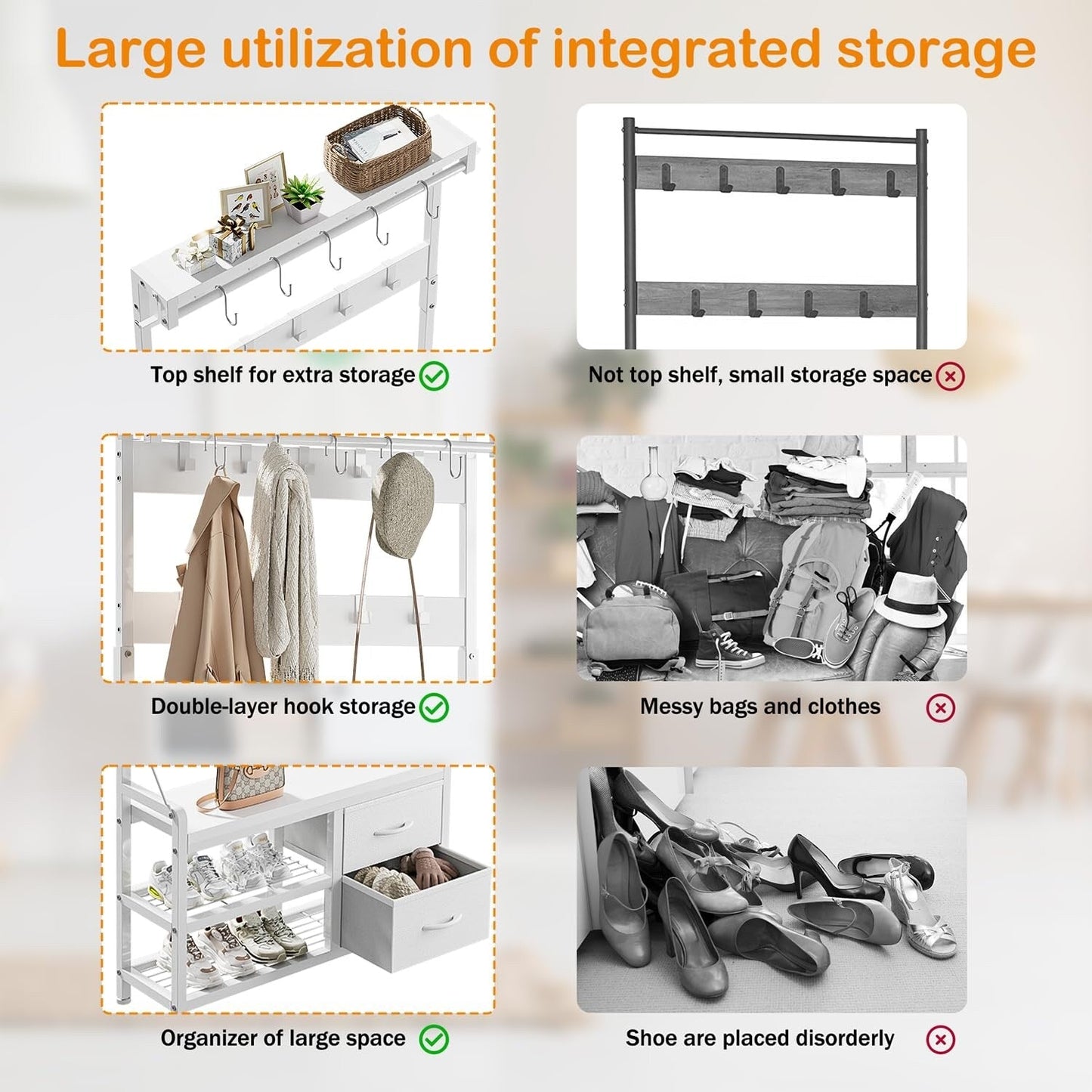 Appendiabiti con panca, divisibile in panca per scarpe indipendente e portaoggetti da parete