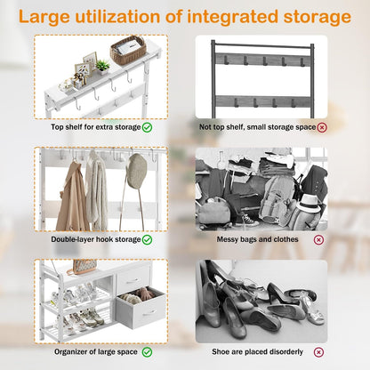 Appendiabiti con panca, divisibile in panca per scarpe indipendente e portaoggetti da parete