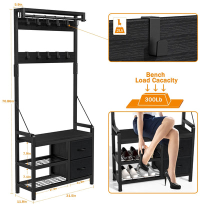 Appendiabiti con panca, divisibile in panca per scarpe indipendente e portaoggetti da parete