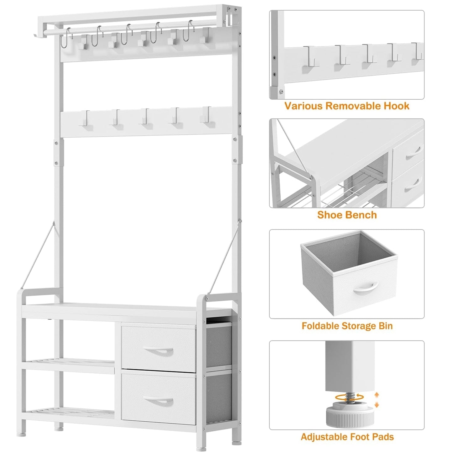 Appendiabiti con panca, divisibile in panca per scarpe indipendente e portaoggetti da parete