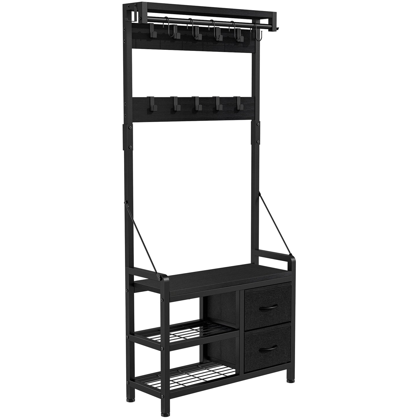 Appendiabiti con panca, divisibile in panca per scarpe indipendente e portaoggetti da parete