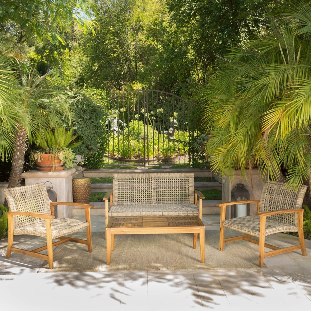 Set da esterno Hampton Outdoor da 4 pezzi in acacia di Christopher Knight Home