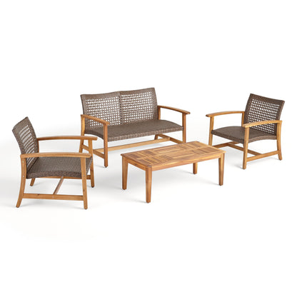 Set da esterno Hampton Outdoor da 4 pezzi in acacia di Christopher Knight Home
