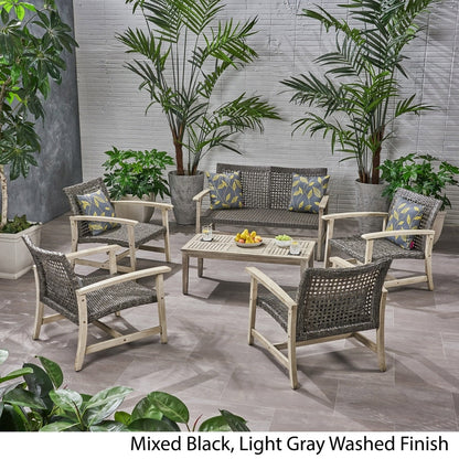 Set da esterno Hampton Wood and Wicker da 6 pezzi di Christopher Knight Home