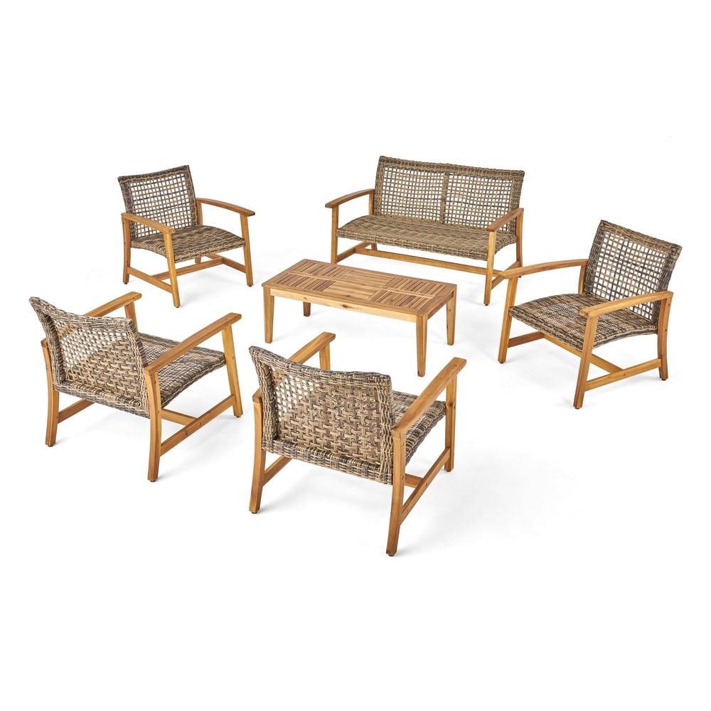 Set da esterno Hampton Wood and Wicker da 6 pezzi di Christopher Knight Home