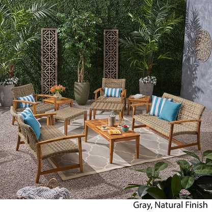 Set da esterno Hampton da 9 pezzi in legno/vimini di Christopher Knight Home